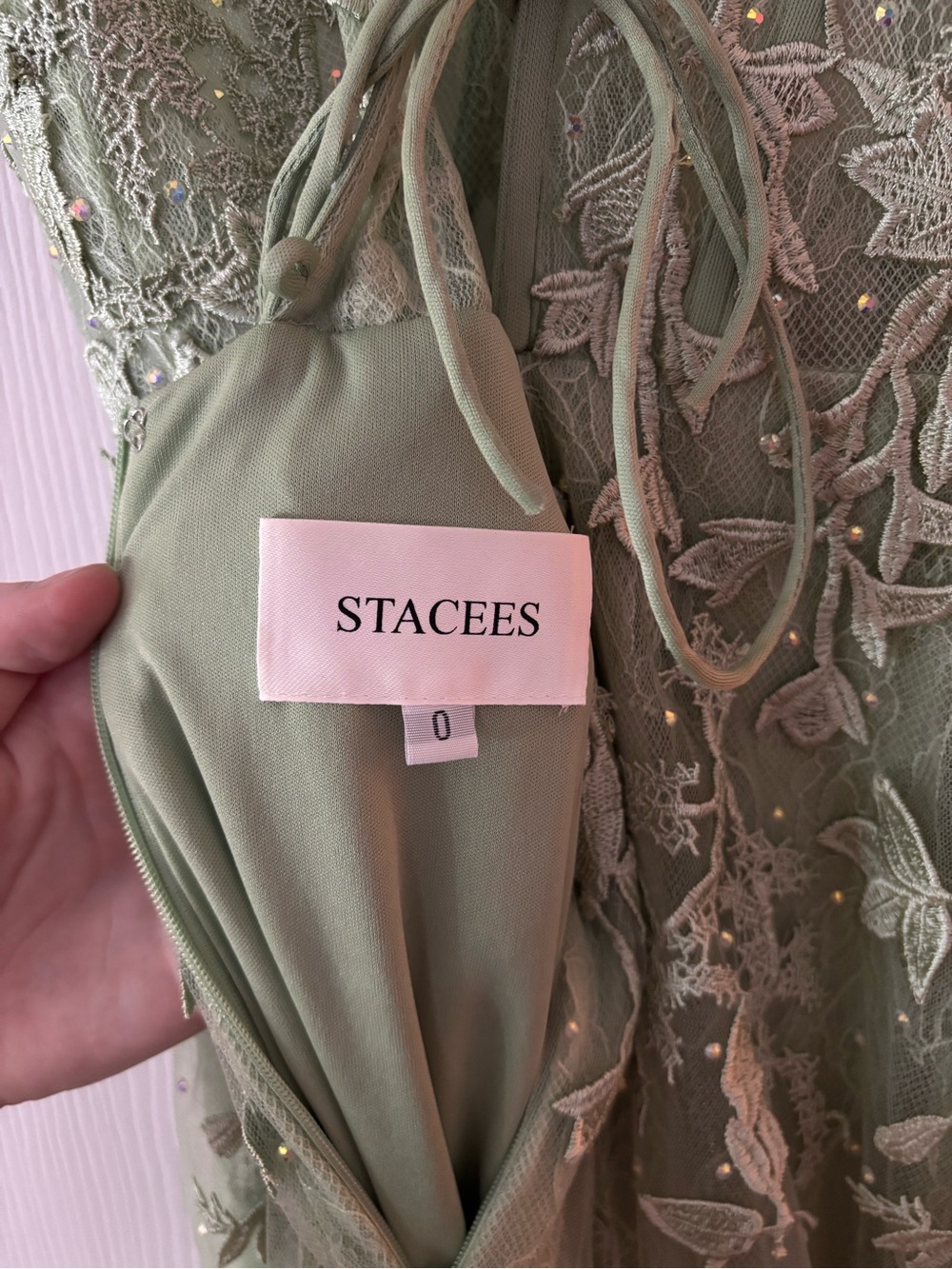 Elegant Sage Green Embroidered Prom Gown - Picture 5 of 6